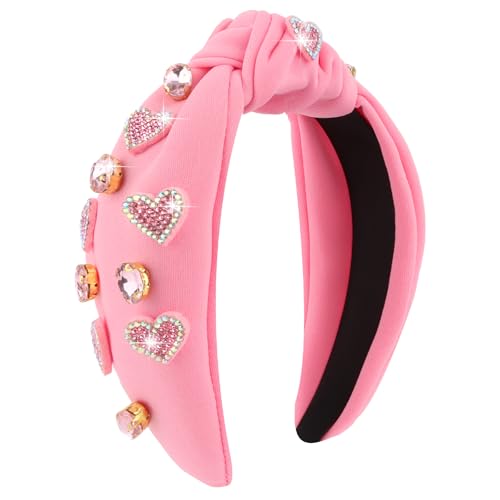 Valentine Rhinestone Heart Knotted Headband for Women Pink Hair Accessory
