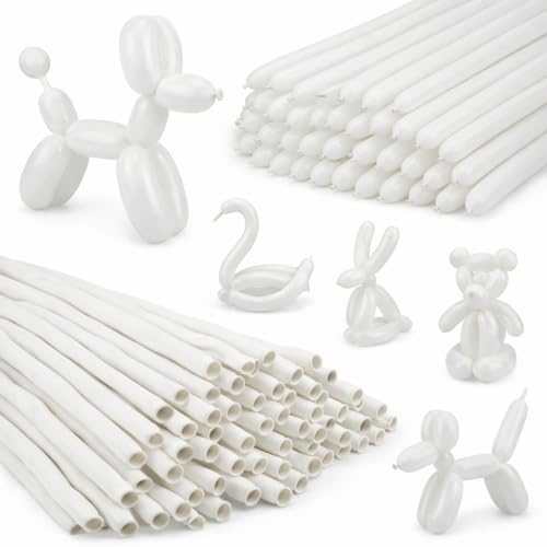 Nobledecor 100pcs White Long Latex Balloons for Party Decorations