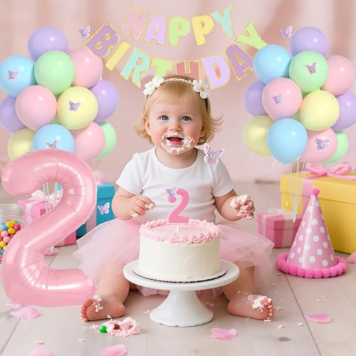 Yumiche 2nd Birthday Decorations for Girl - Pastel 2nd Birthday Party Set with Balloons & Banner (2-pastel / 2nd)