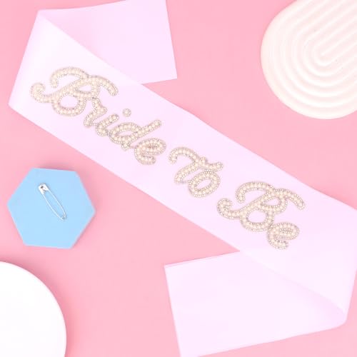 YISSION Bride to Be Sash - Pearl Embellished White Bridal Sash