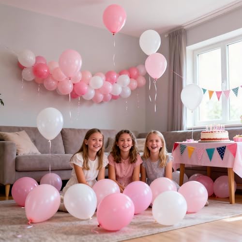 60-Piece Pink and White Latex Balloon Set for Parties