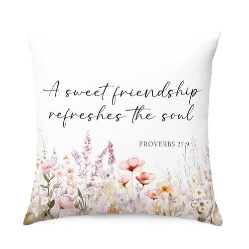QROZIAR Christian Bible Verse Wildflower Pillow Cover - Bible Flower Variation, 18x18 Inches, Decorative Home Accent