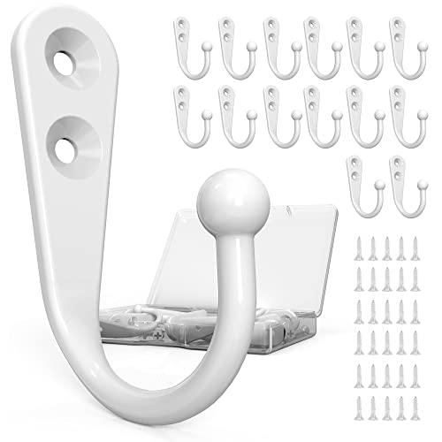 PRIGVOT 15-Pack White Wall Mounted Coat Hooks - Heavy Duty Zinc Alloy Hangers