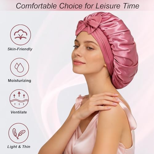 Satin Silk Bonnet for Sleeping with Elastic Tie Band - Large Sleep Cap