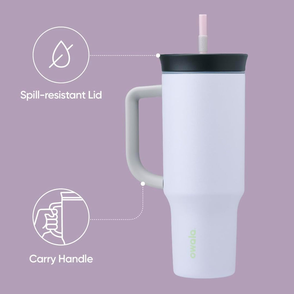 Owala Stainless Steel Travel Tumbler - 40 oz Insulated, Spill Resistant Lid & Straw, Purple (Bunny Hop)