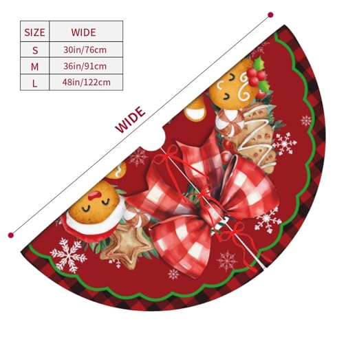 Buffalo Check Christmas Tree Skirt - 36 Inch Gingerbread Man Holiday Mat