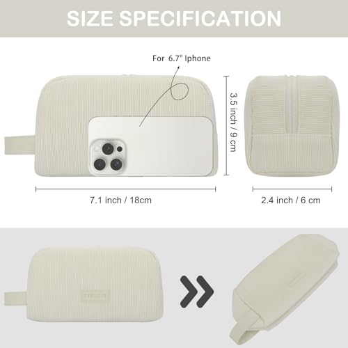 JINSI Large Corduroy Makeup Bag, Travel Toiletry Organizer Pouch