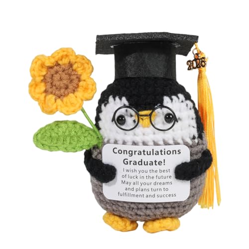 LGIBBOW Positive Crochet Penguin Gift for Graduation, Stress Relief Decor, Cute Handmade Animal