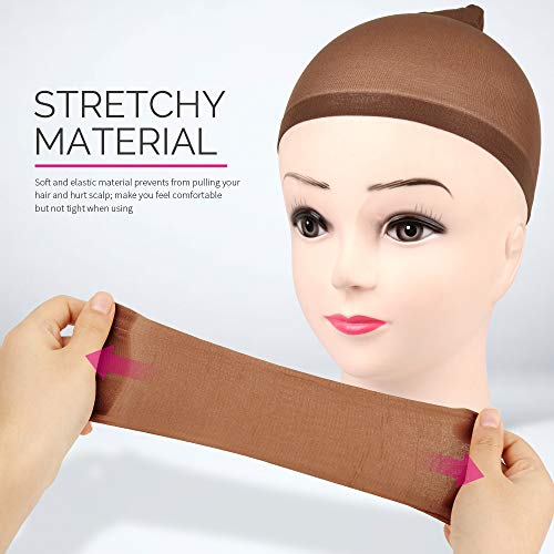 Fandamei Dark Brown Nylon Wig Caps 4 Pcs Stretchy Stocking Caps