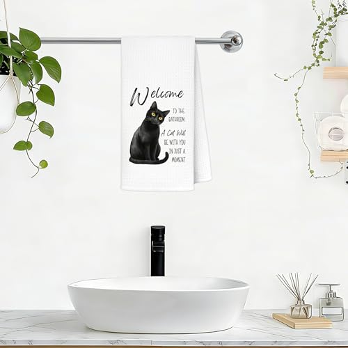 Exqcom Cat Towels-au Funny Black Cat Bathroom Hand Towels, 16x24 Inch, Decorative for Kitchen & Restroom