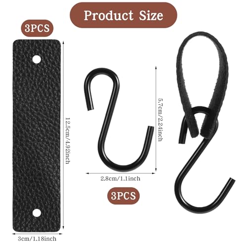 Yuanchu Black Leather S Hooks - 3 Pack Multifunctional Metal Hangers for Clothes & Kitchen