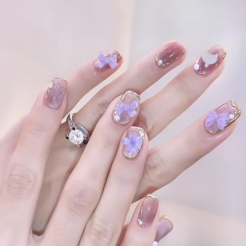 3D Nail Charms Resin Art Gems Multi Shapes Butterfly Flower Bow Purple 100Pcs
