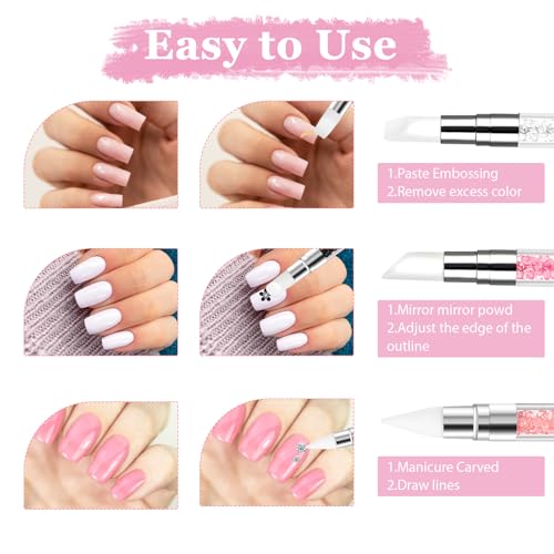3 Pcs Dual Tipped Silicone Nail Art Brushes & Carving Pens
