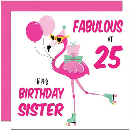 25th Birthday Card for Sister - Cute Pink Flamingo Design