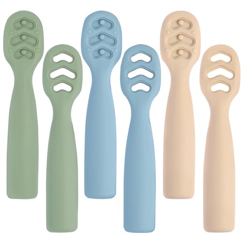 Eascrozn 6 Pack Silicone Baby Spoons - Blue - Self Feeding & Weaning Set