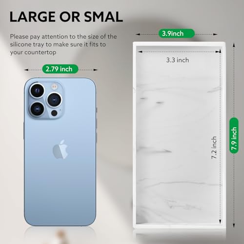 7.9" Silicone Bathroom Vanity Tray - Marble White Counter Organizer