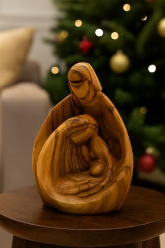 Holy Family Nativity Scene Hand-Carved Olive Wood Statue - 4.3" Christmas Decor - Catholic Religious Figurine