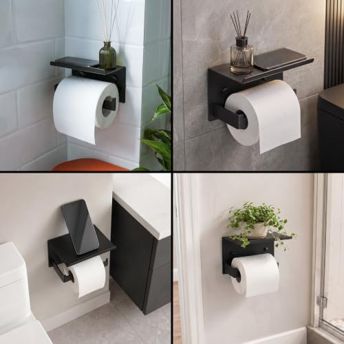 Idymere Matte Black Wall Mount Toilet Paper Holder with Shelf, Adjustable & Mega Roll Compatible