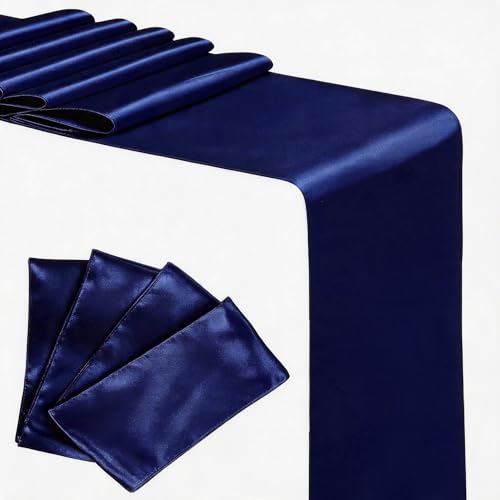Navy Blue Satin Wedding Table Runners - 10 Pack, 12x108 Inches - Variation: Navy Blue / 10 pcs