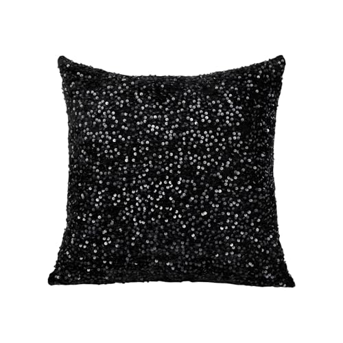 SquarePie Black Sequin Velvet Throw Pillow Cover, 18x18 Inch Decorative Case