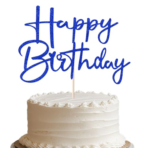 Navy Blue Glitter Happy Birthday Cake Topper - Handmade Decoration