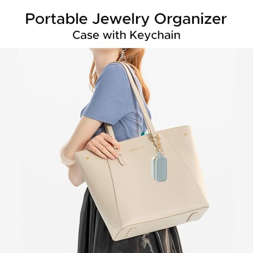 Blue Portable Travel Jewelry Box Keychain - Organizer for Rings, Necklaces & Earrings