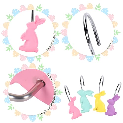 Easter Bunny Shower Curtain Hooks Set - Resin & Metal Decor for Bathroom & Home