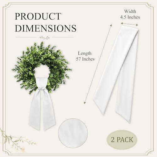Elegant White Wreath Sash Set for Front Door Decor - 2 Pcs, 4.5 x 57 Inches