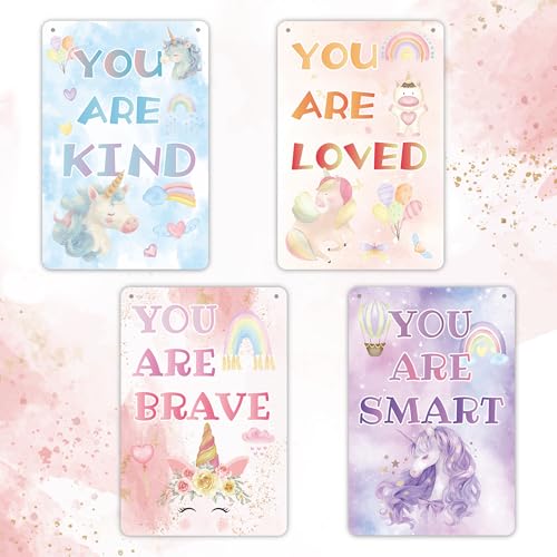 Unicorn Wall Decor Sign Set for Girls' Rooms - Inspirational Rainbow Art