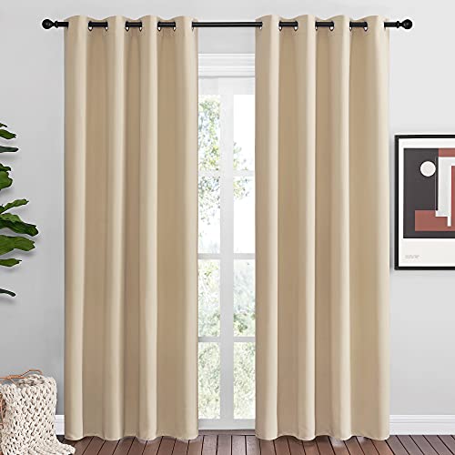 NICETOWN Room Darkening Curtains - Thermal Insulated Grommet Drapes 55x86, Beige (1 Pair)