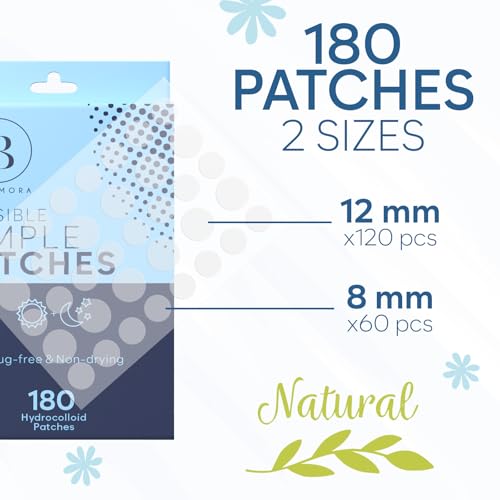 BLOOMORA Invisible Hydrocolloid Pimple Patches 180 Count Zit Stickers