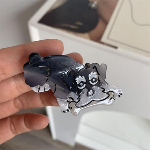 Black Acetate Duckbill Hair Clip Cute Dog Bone & Schnauzer Design