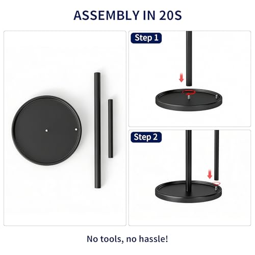 Jesginboo Black Paper Towel Holder with Weighted Base - Durable Stainless Steel