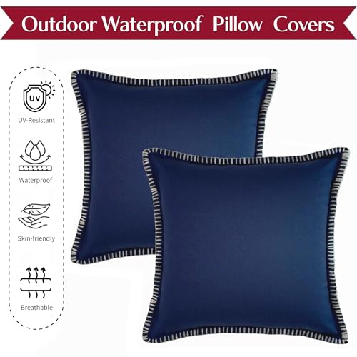 HER HWA Set of 2 Water-Resistant Outdoor Throw Pillow Covers 18x18