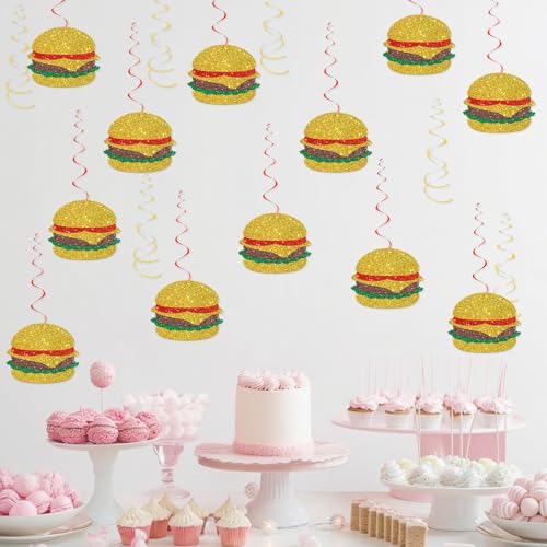 Hamburger Hanging Swirl Decorations - Fast Food Party Supplies