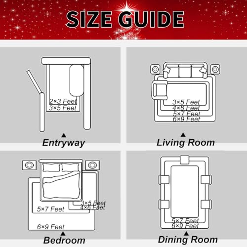Red 3x5 ft Christmas Tree Area Rug Holiday Floor Mat for Home Decor