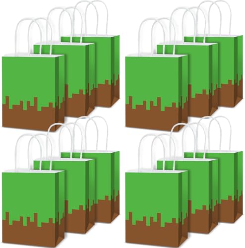 12 Pack Pixel Theme Party Favor Bags for Kids Gaming Birthday & Baby Shower