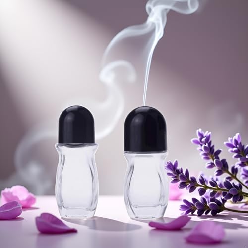 Clear Glass Roller Bottles 10ml with Plastic Ball - 2 Pack Refillable Travel Containers for Essential Oils and Perfumes
