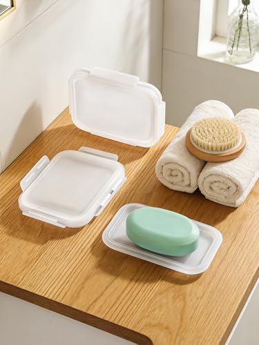 Leakproof Silicone Travel Soap Case with Transparent Lid - 4.7x3in