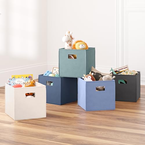 RiverRidge Kids 2pc Fabric Collapsible Storage Cube Organizers with Handles for Playroom Organization - Cream