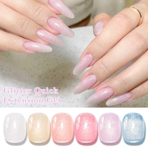 MEET ACROSS 6-Color Poly Nail Extension Gel Kit with Glitter and Nude Pink Shades