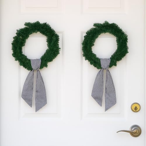 NUVCELKA Black White Gingham Wreath Sash for Front Door Halloween & Farmhouse Decor, 5.12" x 54.33"