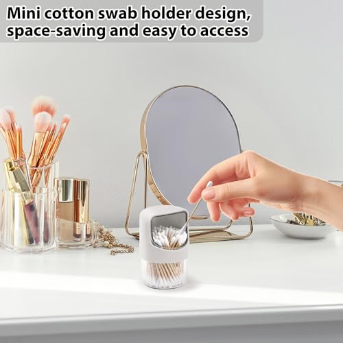 ReignSword 2-Pack Off-White & Light Gray Qtip Dispensers with Rotating Lid, Clear Bathroom Cotton Swab Holders