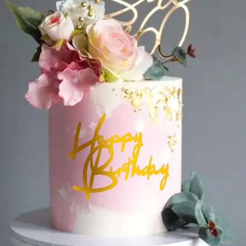 10 Gold Happy Birthday Cake Toppers - Stylish Acrylic Decor