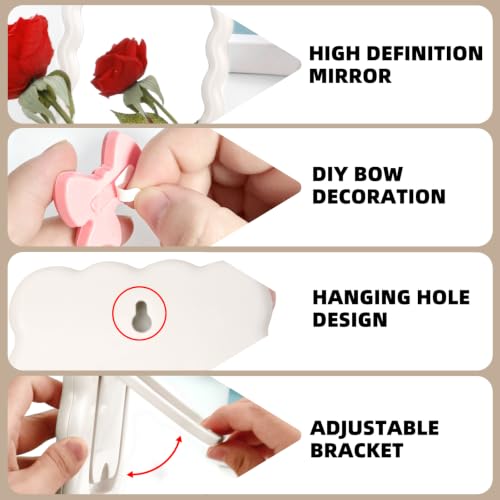 Wave Desktop Makeup Mirror with Adhesive Bow - White, 6.7x5.3 Inch
