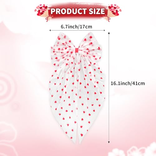 Doneace Valentine's Day Large Red Heart Hair Bow Clip with Long Tail