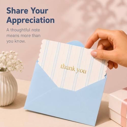 30 Premium Thank You Cards with Envelopes & Gold Foil Stickers