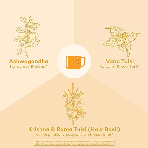 Organic India Calming Tulsi Ashwagandha Tea - 18 Infusion Bags, Stress Relief & Relaxation