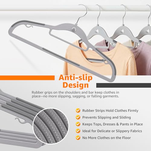Milano Home 10-Pack Slim Cascading Plastic Hangers - Grey Non-Slip Design