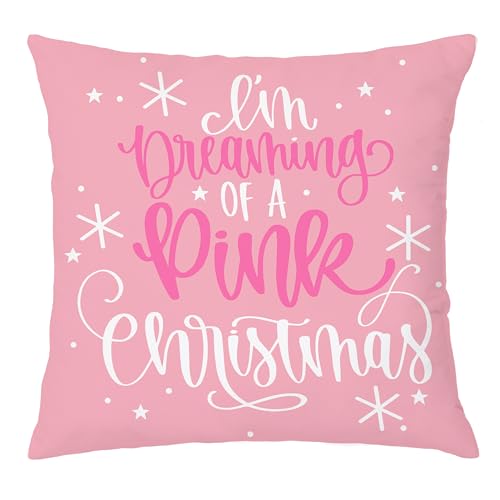 Pink Christmas Pillow Covers 18x18 Double-Sided Decorative Throw Pillowcase for Holiday & Winter Home Decor